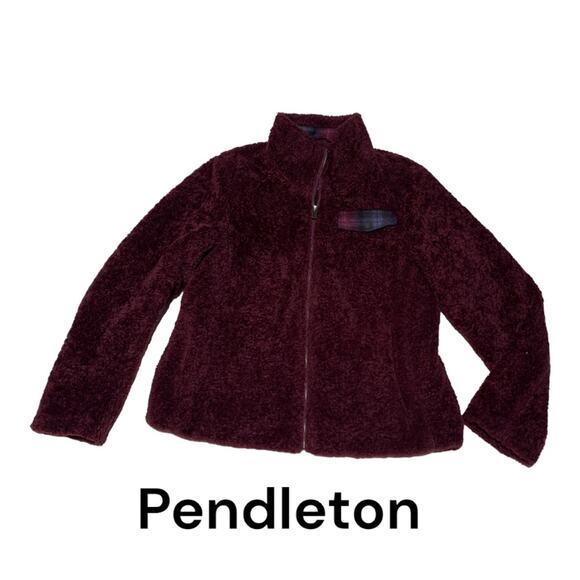 Pendleton womens medium red burgundy zip up jacket schaket warm cozy fall plaid - Picture 3 of 13